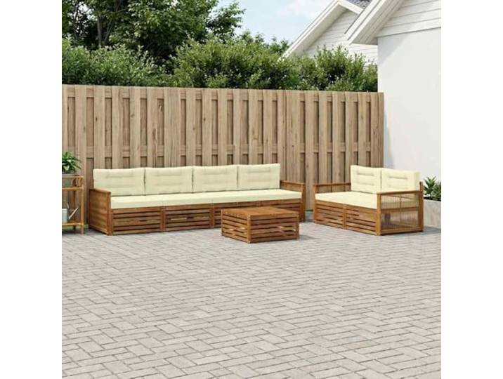 RJPLMFV Modulares Sofa für den Außenbereich, 7-teilig, Akazie, Natur, cremefarben