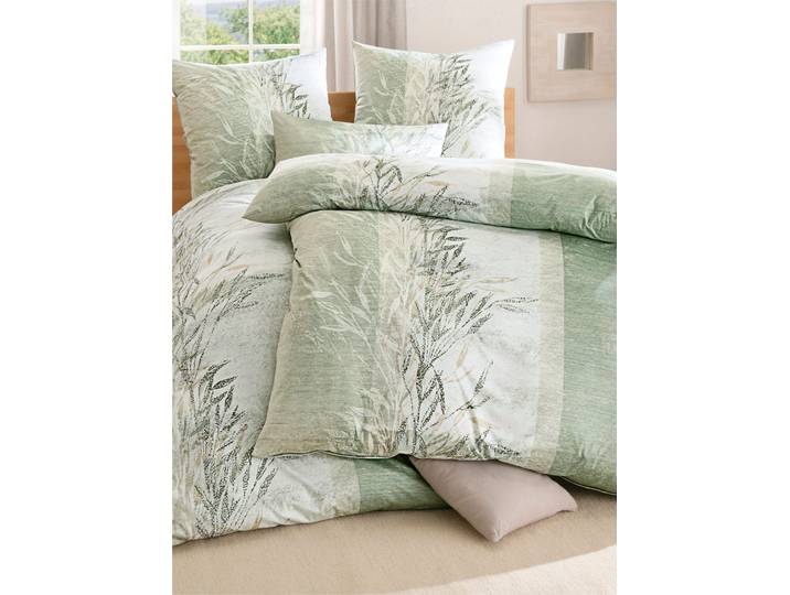 Bettwäsche ESTELLA Gr. 3, grün (lindgrün), B/L: 155cm x 220cm, Flanell, B/L: 80cm x 80cm, 3 Stk., Flanell, 100% Baumwolle, Bettwäsche, Bettwäsche