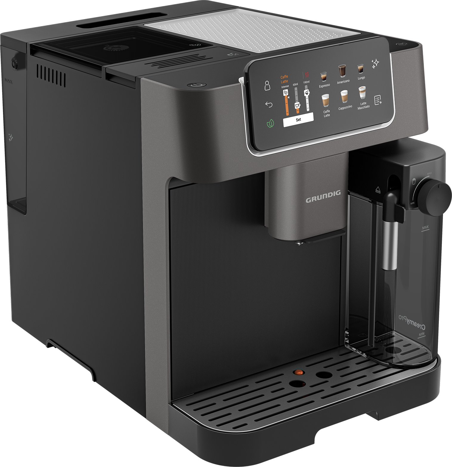 Grundig Kaffeevollautomat "KVA 8230", dunkelsilber, schwarz, B:27,5cm H:35,9cm T:41,2cm, Kaffeevollautomaten, Kaffeevollautomat mit App, 50+ Getränken & 19 Bar, Kaffeevollautomat