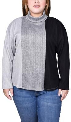 NY COLLECTION Long Sleeve Colorblocked Top