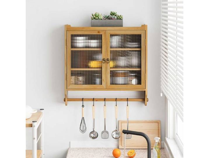 Armoire Murale avec Porte Vitrée Meuble Murale avec Trois Niveaux Rangement Armoire Salle de Bain Suspendue avec Porte-serviettes