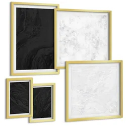 BILDER SET 5er Set - 50x50 cm & 20x30 cm & 40x60 cm Goldrahmen - Dunkles Licht, glamouröse Marmor