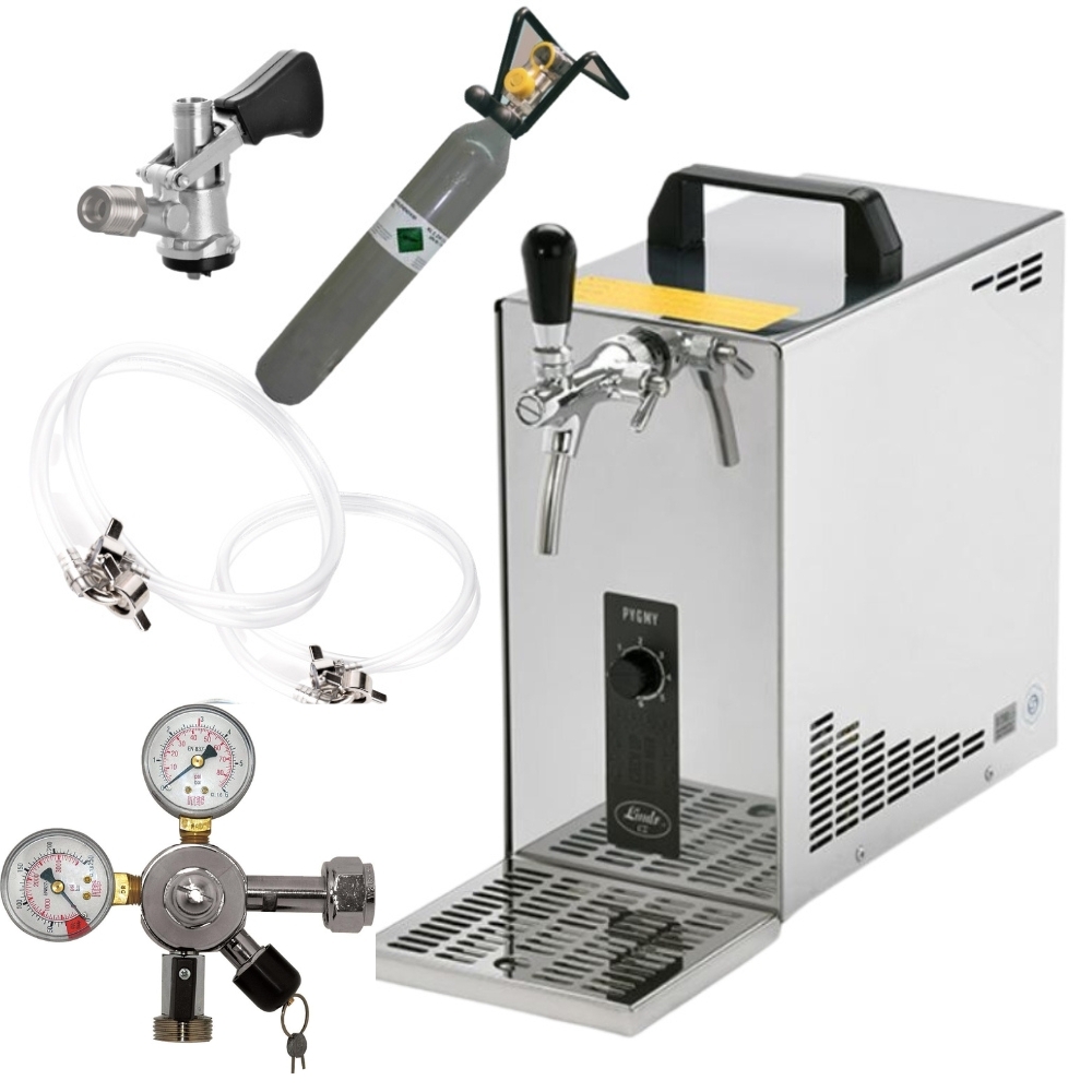 Zapfanlage Edelstahl 35 L/h von Lindr Komplettset mit CO2, Uhr, Schläuchen und Keg Korbkeg(S) 500 g