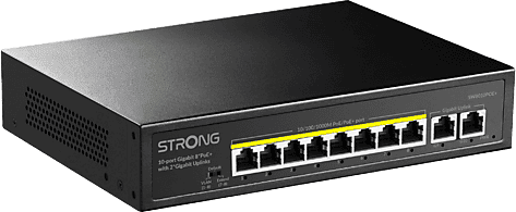 Switch - Strong SW8010POE+, 20 Gbps, 8x POE, 2x Enlace ascendente Ethernet, Negro