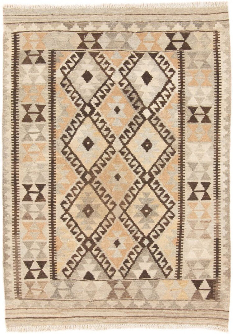 Carpetfine Rectangle 111 cm x 155 cm Geometric Hand Woven Kilim Area Rug Beige 111cm W X 155cm L