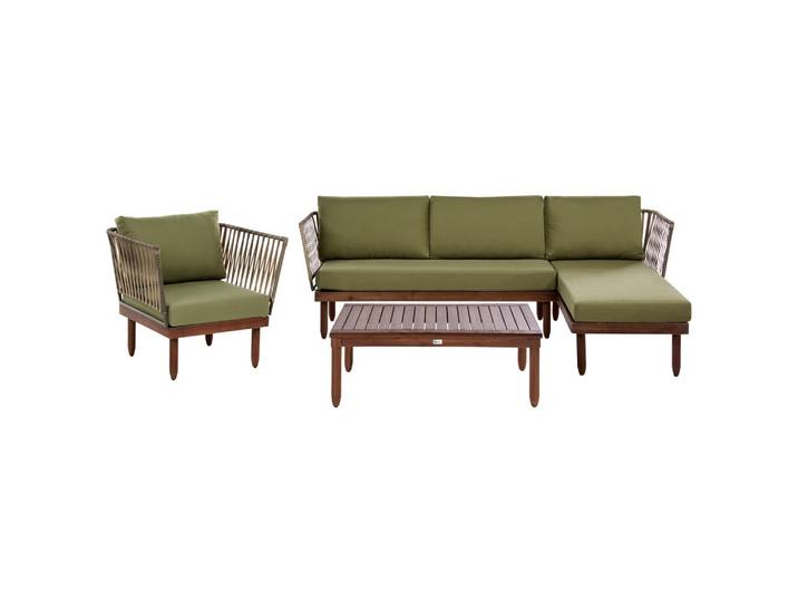 LOUNGE-SET mit Tisch 4-Sitzer Akazienholz linksseitig Dunkelbraun/Grün Cremona