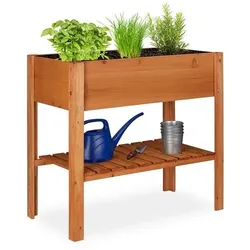 relaxdays Hochbeet aus Holz mit Ablagefach braun