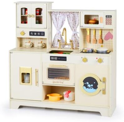 Costway Wooden Toy Kitchen Playset with 14 Accessories for Aged 3+ Years-Beige