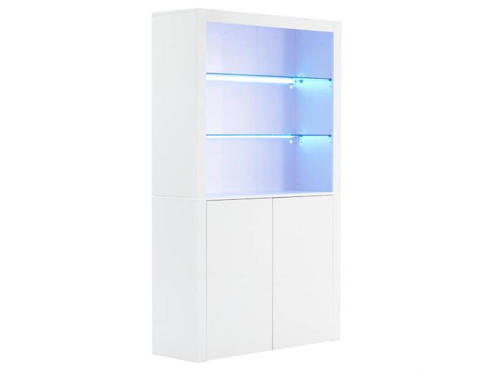 ComfortXL Vitrine De-37760 mit LED-Beleuchtung und Glasboden Weiß, 100x170x35 cm, Esszimmer, Vitrinen, Vitrinenschränke