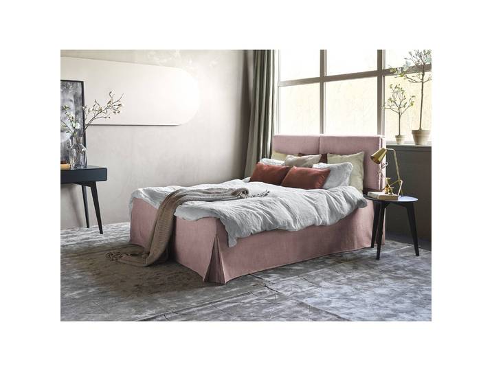 Lit capitonné Nathan 140 x 200cm Tissu Meave Rose foncé/Beige Hêtre