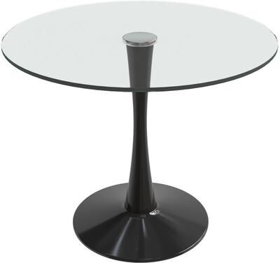 LeisureMod Bristol Modern Round Glass Dining Table with Black Iron Pedestal Base - Sleek Circular Kitchen Table, Multiple Sizes