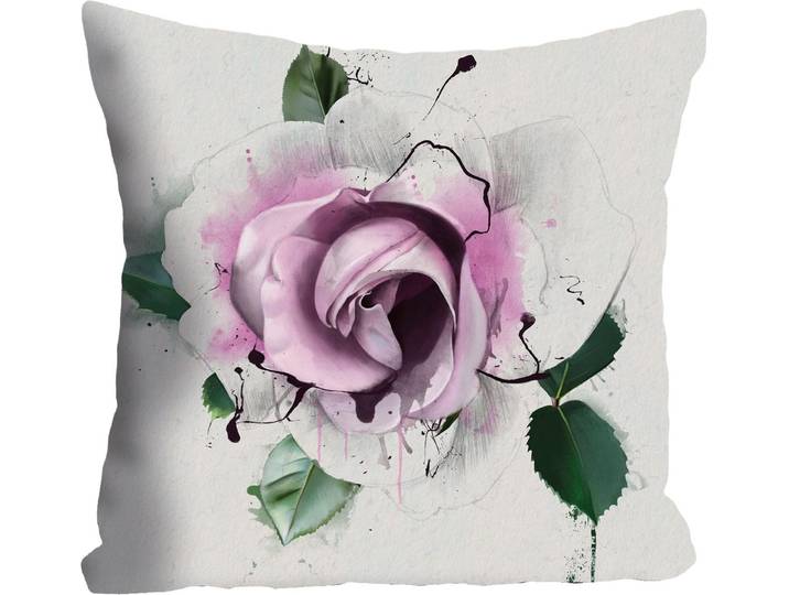 Dekokissen QUEENCE »rosa Blüte« , bunt (bunt, bedruckt), B:40cm L:40cm, Polyester, Dekokissen_Sitzkissen_Kissenhüllen, Dekokissen, Kissenhülle ohne Füllung, 1 Stück