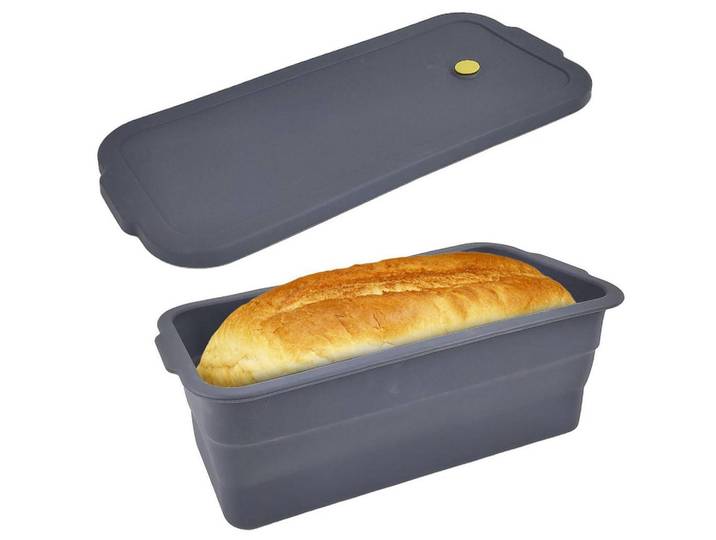 Brotbackform mit Deckel Silikon 3500ml, Grau, Kunststoff, 14.5x11.5x32 cm, Backen & Backzubehör, Backformen, Kastenformen
