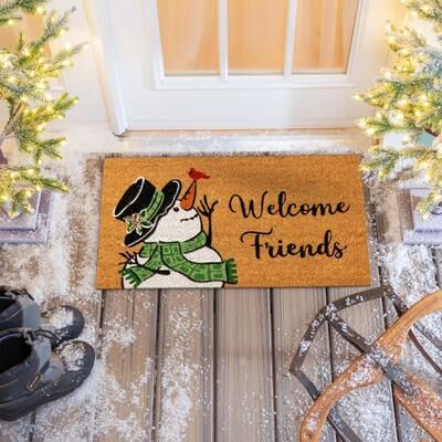 Evergreen "Snowman and Chickadee Coir Door Mat, 30"" x 18"" - 30"" x 18"""