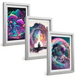 BILDER SET 3er Set - 20x30 cm Silberner Rahmen - Farbenfrohe Fantasy-Kunstillustrationen
