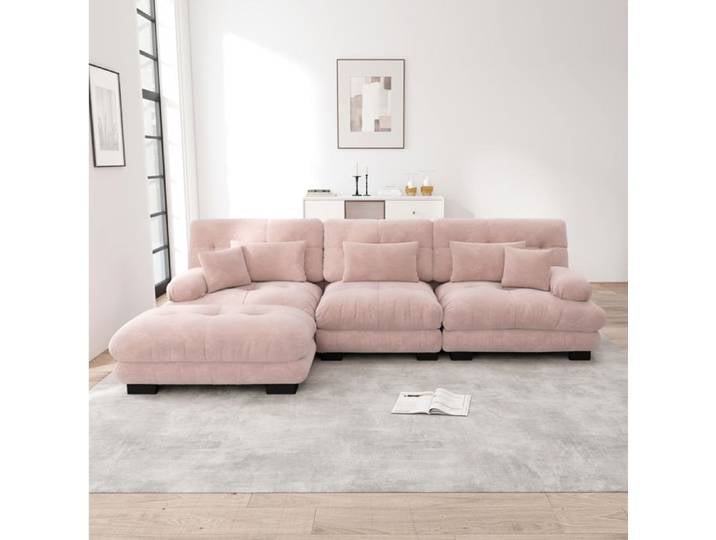 Canapé modulaire rose en chenille avec ottomans assortis