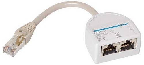 Hager Netzwerk Adapter [1x RJ45-Stecker - 2x RJ45-Buchse] 0.09m