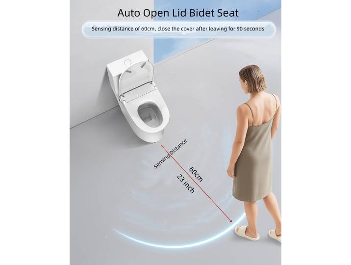 Siège de bidet à couvercle ouvert automatique, siège de toilette électrique intelligent avec eau chaude instantanée, sèche-linge, télécommande, buse autonettoyante