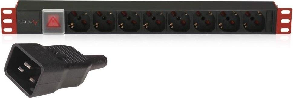 Techly I-CASE STRIP-18C20 Basismodel 1U Horizontale Patchpanel Aluminium Zwart Rood