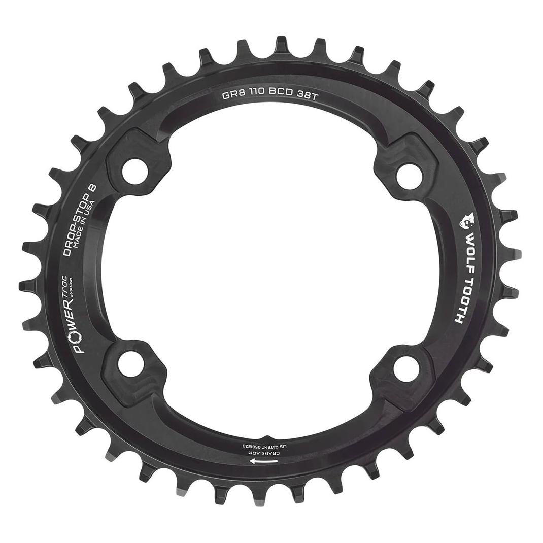 Wolf Tooth PowerTrac Elliptical Shimano GRX Kettenblatt, 110BCD, 4-Loch, 38 Z., black (38) (OVAL-SH11038-GR)