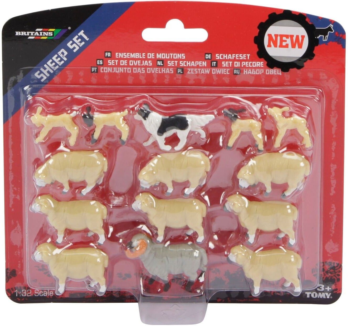 Tomy Britains 1:32 Sheep Set with Sheepdog for Ages 3 and Up - Farm Animal Playset - 14 Figures - 1:32 Scale