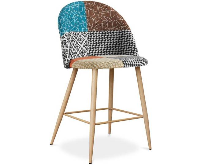 Tabouret Rembourré en Patchwork - Scandinave - 63cm - Bennett Multicolore
