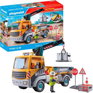playmobil Spielset ACTION HEROES 71750, ab 4 Jahre, Baustellen-LKW mit Kran, 55 Teile