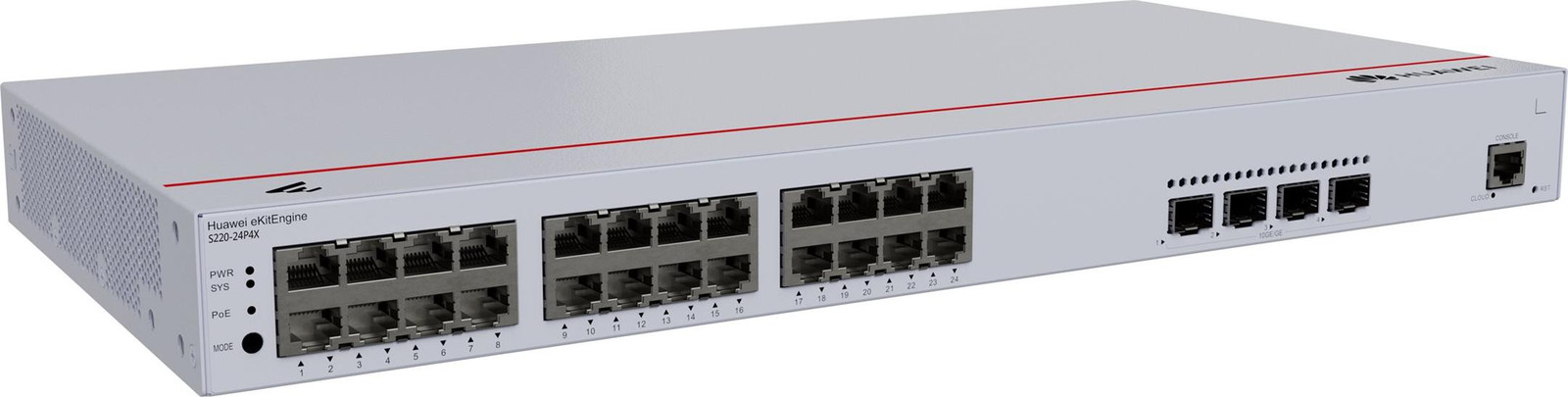 Huawei eKit S220 Serie S220-24P4X Managed L2 Gigabit Ethernet Switch met PoE, 1U Rackmount