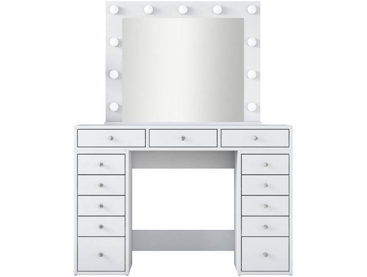 Coiffeuse 13 tiroirs blanche avec miroir lumineux 120 cm