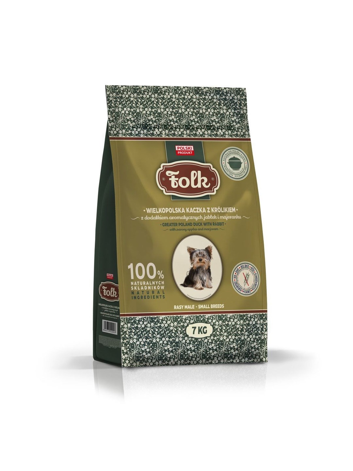 Folk kleine Rassen Traditionelle Großpolen-Ente mit Kaninchen, Äpfeln und Majoran - Trockenfutter für Hunde - 7kg