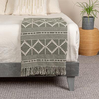 Storied Home Soft Cotton Blend Throw with Diamond Pattern and Fringe