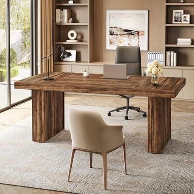 YUZHOU "63"" Executive Desk, Large Office Computer Desk Writing Workstation Study Table"