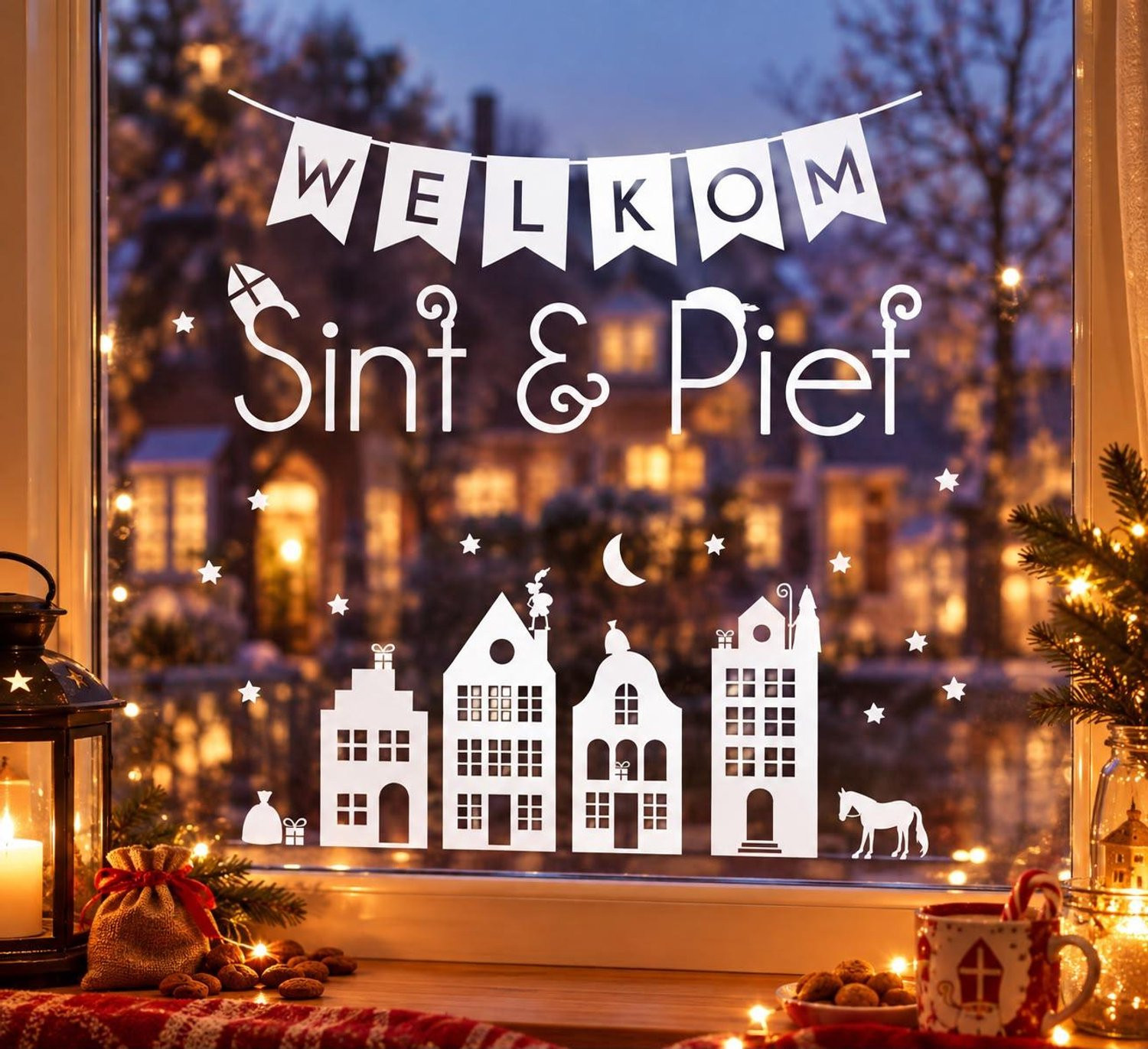 Statische Sinterklaas Raamsticker Welkom Sint en Piet Wit 40 x 60 cm