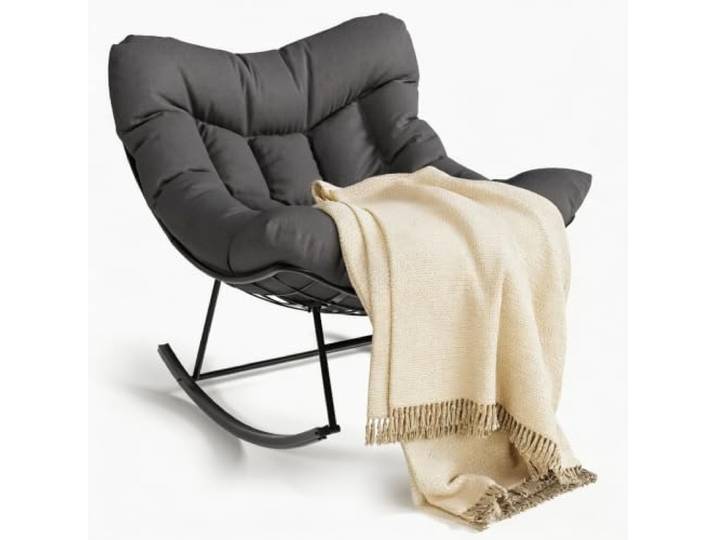 Hapterouse Schaukelstuhl Outdoor, Eiförmig, Metallgestell, Graues Polster Garten-Sessel 4-teiliger Sitz，Stabiles Metallgestell，Dickes Sitzkissen，Loungesessel Für Balkon, Terrasse Garten，Grau
