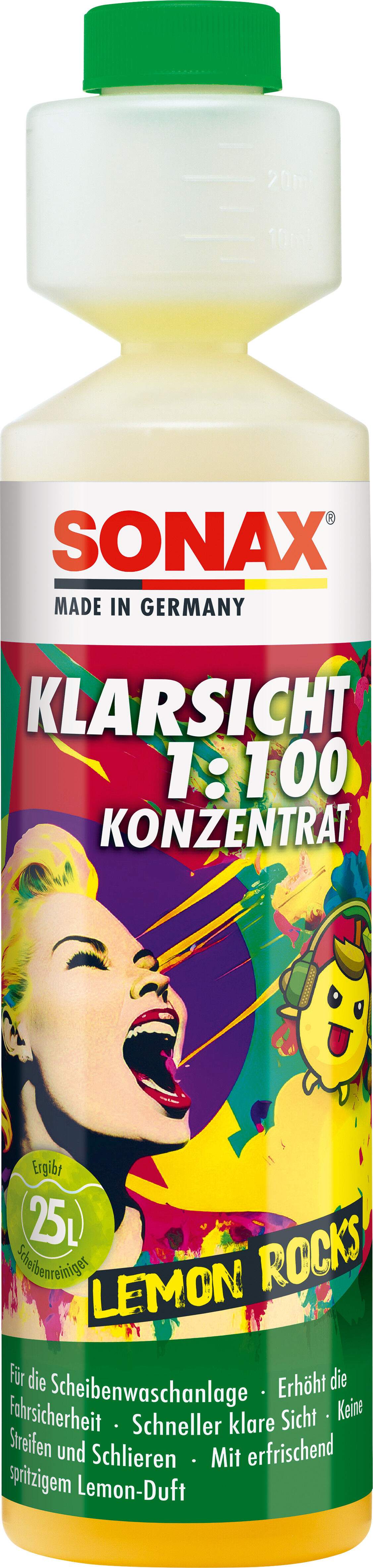 Sonax Reiniger, Scheibenreinigungsanlage Klarsicht 1:100 Konzentrat Lemon Rocks [250 Ml] 03701410 0.25l