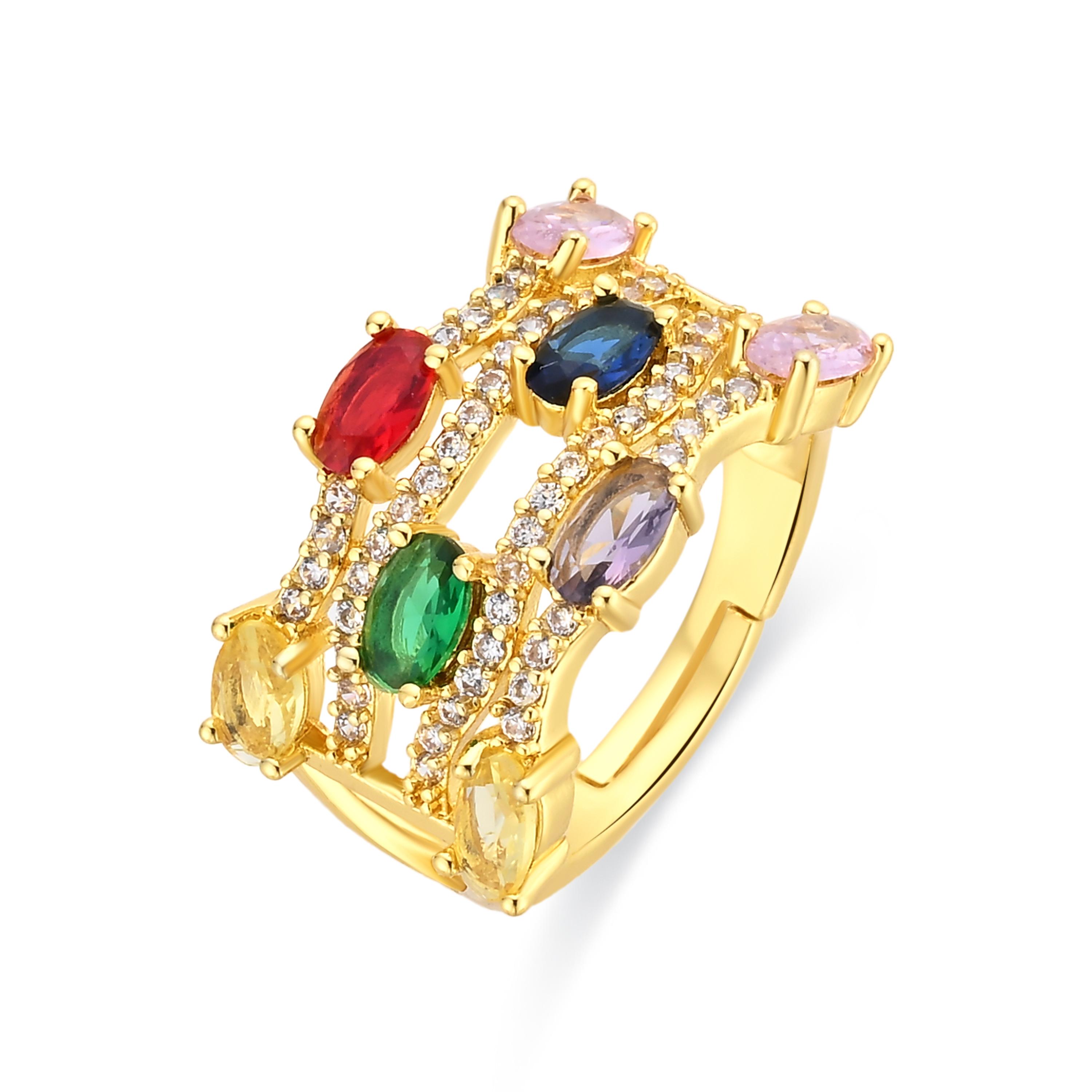 Luxenter ring in metaallegering en multicolor zirkonia, afgewerkt in 18 karaat geelgoud - Rieu