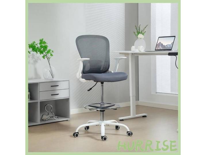 Cocosity Chaise Bureau Ergonomique Avec Repose-Pieds Ajustable Et Accoudoirs Relevables Hauteur Réglable 59X62X99-119Cm Gris