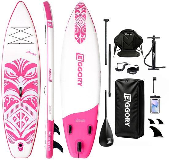 Aufblasbares Paddelbrett extra breite SUP-Board mit abnehmbarer Flossen, schwimmendem Paddel, Handpumpe, Reisebrett (TT pink/Kayak Sitz) für Ms