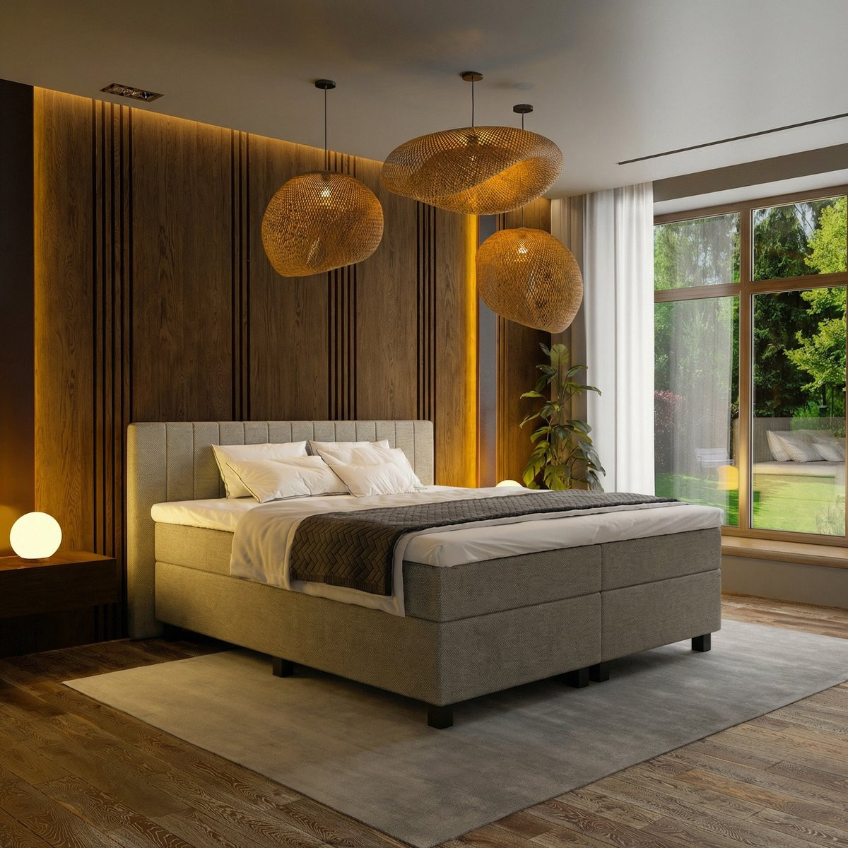 Mörgenn Boxspring Douze met Pocketvering en 12-Baans Hoofdbord, Taupe, 180x210 cm