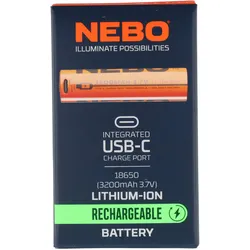 Nebo Akku 18650, 3,7 Volt 3200mAh, nur für SLYDE KING 2K und BIG LARRY PRO , mit USB-C Ladeanschluss, 71,9 x 18mm
