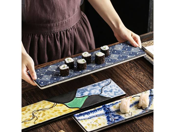 Assiette à Sushi longue japonaise peinte à la main, vaisselle en céramique, assiette créative domestique, vaisselle commerciale, articles ménagers, 1 pièce