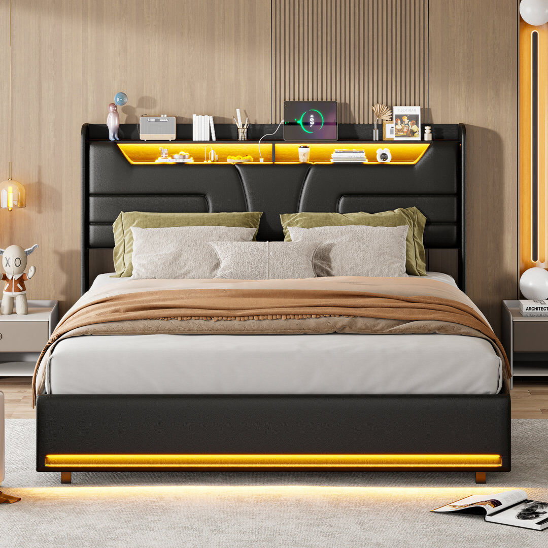Ivy Bronx Upholstered Ottoman Storage Bed Black European Double (140 x 200 cm)