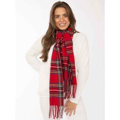 Schal ZWILLINGSHERZ "Schmales Karo", Damen, rot, Obermaterial: 80% Polyester, 20% Viskose, kariert, Modetücher Schal, Viskose Mix, mit Fransen, klassisches Karo-Muster
