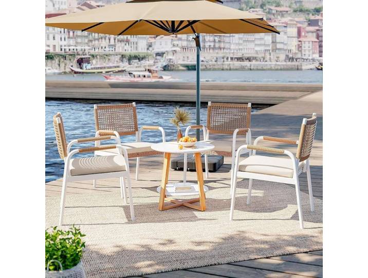 FAUTEUIL DE JARDIN-Lot de 4 chaises de jardin en rotin structure métal dossier rotin rembourrées terrasse balcon 52.5x58x84cm