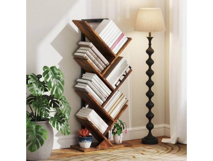 Étagère Murale Arbre Design 50x24x109cm 7 Niveaux Brun Rustique Salon Bureau