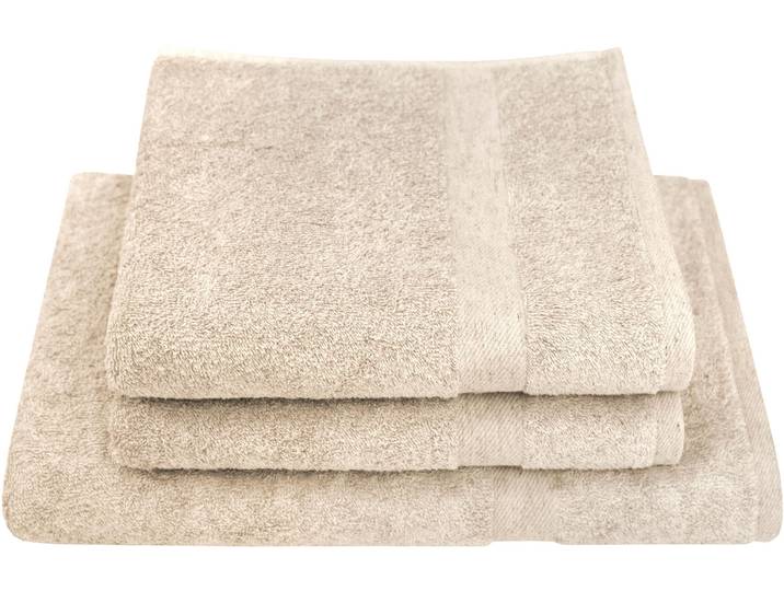 Handtuch Set DYCKHOFF Deep Harmony Comfort , beige (natur), 3 Stk., Frottier, Frottier, Obermaterial: 85% Baumwolle, 15% Hanf, Handtuch-Sets, Handtuch Set, 15% Hanf;2 Handtücher (50x100cm), 1 Duschtuch (70x140cm)