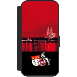 Nivocase Klapphülle für Apple iPhone 15 Pro Handyhülle aus Kunst Leder NIVOflip schwarz 1. FC Köln (Apple iPhone 15 Pro), Smartphone Hülle, Schwarz