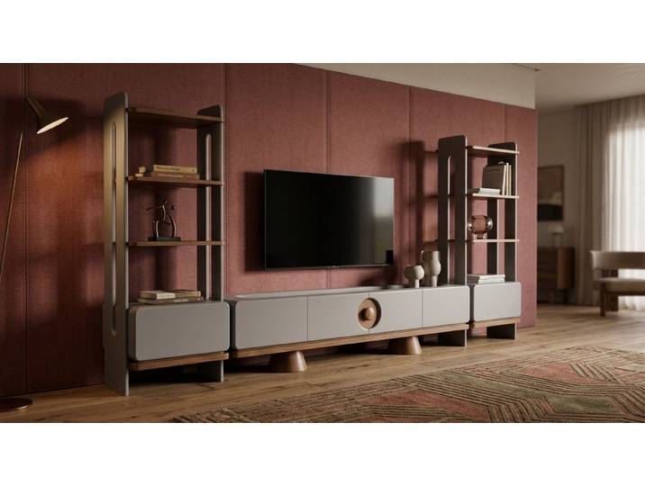 JVmoebel TV-Board TV-Board Set Modern Grau Holz Luxus Wohnwand TV Wand Lowboard (TV-Board Set, 3 St., 3-tlg)