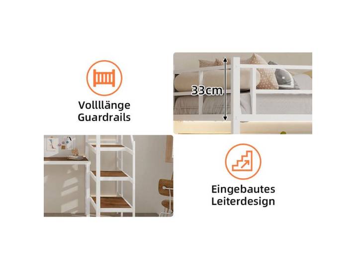 Lit mezzanine enfant Logidon bureau en L stable peu encombrant