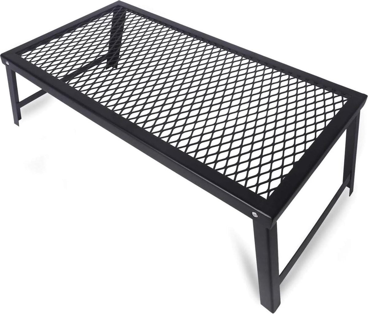 Opvouwbare Heavy Duty kampvuurgrill voor houtskool, zwart staal, tabletop model